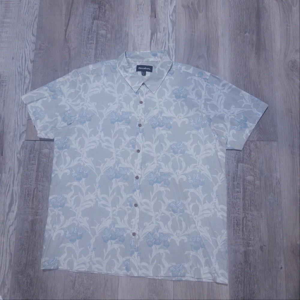 Threadbare Floral Short Sleeve Shirt Men's XL Lake Blue